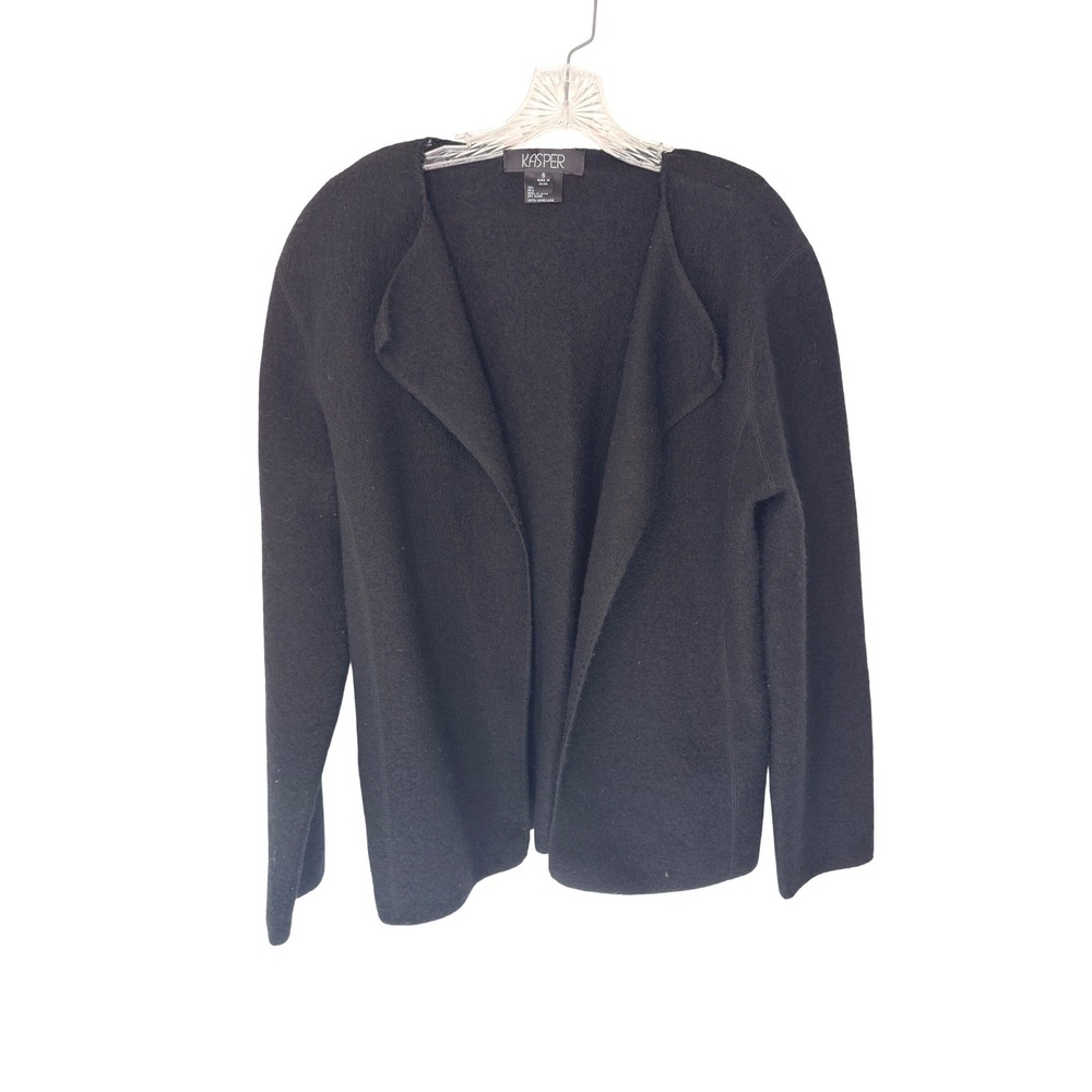 Kasper Sweater Blazer Wool Black Office Work Career Open Front Minimalist Size 6